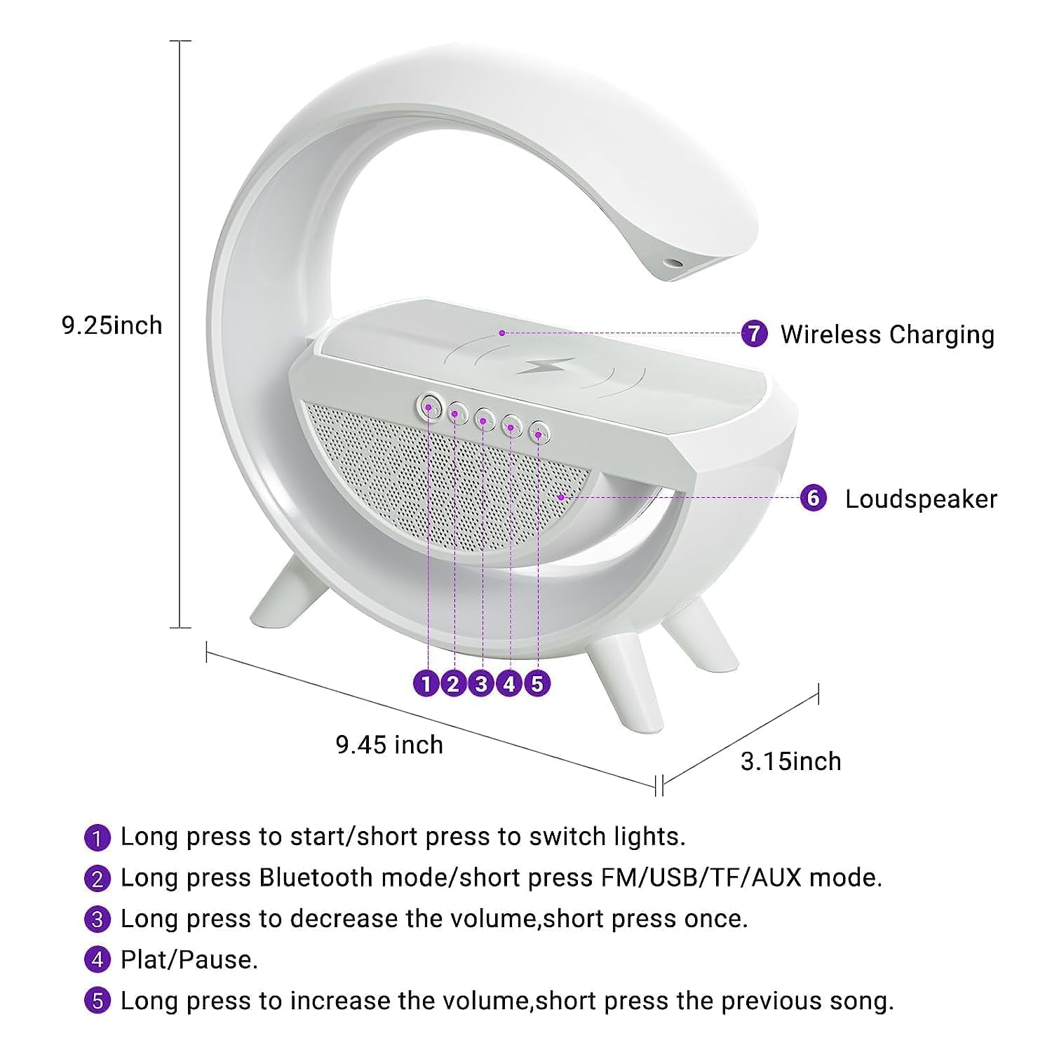 G Lamp Speaker - 3-in-1 Bluetooth Speaker with Fast Wireless Charging (1 Pc) - Image 7